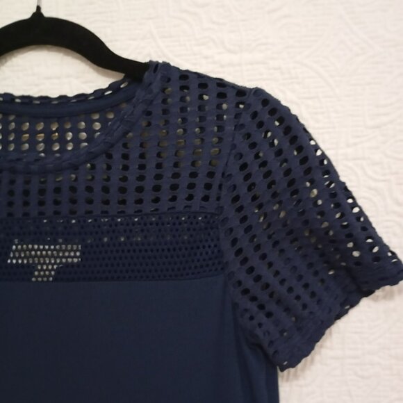 Michael Kors Womens XS Navy Dress With Mesh Yoke Short Sleeves Made In Vietnam - Picture 4 of 12